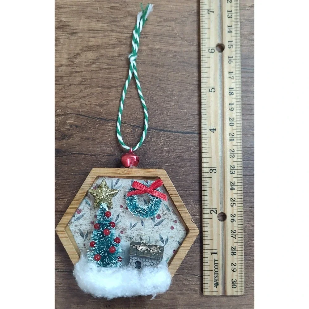 Handmade Primitive Christmas Ornament Tree Cabin Winter House Star Wreath O5